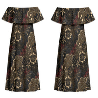 Batik Sekar Jagad Family Matching Off Shoulder Maxi Dress and Hawaiian Shirt Indonesian Traditional Pattern LT01 Mom's Dress Black - Polynesian Pride
