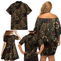 Batik Sekar Jagad Family Matching Off Shoulder Short Dress and Hawaiian Shirt Indonesian Traditional Pattern