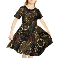 Batik Sekar Jagad Kid Short Sleeve Dress Indonesian Traditional Pattern LT01 - Polynesian Pride