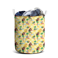 Hawaii Hula Girl Tropical Laundry Basket Yellow Palaka