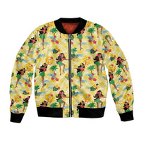Hawaii Hula Girl Tropical Bomber Jacket Yellow Palaka