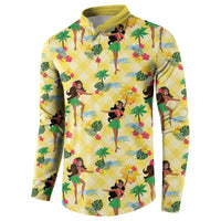 Hawaii Hula Girl Tropical Button Sweatshirt Yellow Palaka
