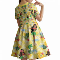 Hawaii Hula Girl Tropical Kid Short Sleeve Dress Yellow Palaka