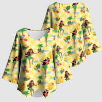 Hawaii Hula Girl Tropical Kimono Sleeve Blouse Yellow Palaka