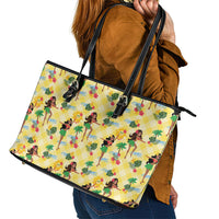 Hawaii Hula Girl Tropical Leather Tote Bag Yellow Palaka