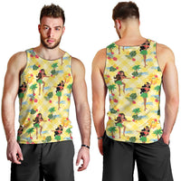 Hawaii Hula Girl Tropical Men Tank Top Yellow Palaka