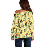 Hawaii Hula Girl Tropical Off Shoulder Sweater Yellow Palaka