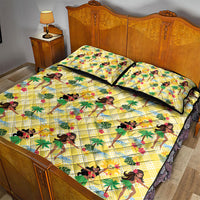 Hawaii Hula Girl Tropical Quilt Bed Set Yellow Palaka