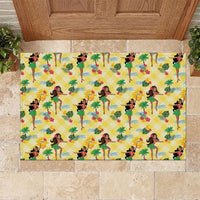 Hawaii Hula Girl Tropical Rubber Doormat Yellow Palaka