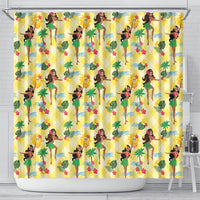 Hawaii Hula Girl Tropical Shower Curtain Yellow Palaka