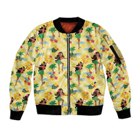 Hawaii Hula Girl Tropical Sleeve Zip Bomber Jacket Yellow Palaka
