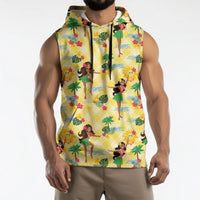 Hawaii Hula Girl Tropical Sleeveless Hoodie Yellow Palaka