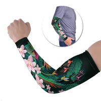 Hawaii Hummingbird Tropical Flowers Arm Sleeves Dark Green