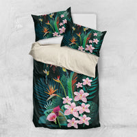 Hawaii Hummingbird Tropical Flowers Bedding Set Dark Green