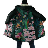 Hawaii Hummingbird Tropical Flowers Cloak Dark Green