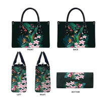 Hawaii Hummingbird Tropical Flowers Leather Bag Dark Green