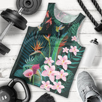 Hawaii Hummingbird Tropical Flowers Men Tank Top Dark Green
