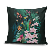 Hawaii Hummingbird Tropical Flowers Pillow Cover Dark Green