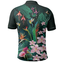 Hawaii Hummingbird Tropical Flowers Polo Shirt Dark Green
