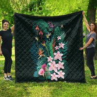 Hawaii Hummingbird Tropical Flowers Quilt Dark Green