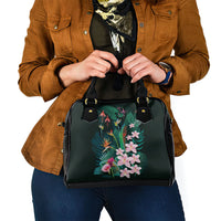 Hawaii Hummingbird Tropical Flowers Shoulder Handbag Dark Green