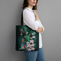 Hawaii Hummingbird Tropical Flowers Tote Bag Dark Green