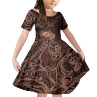 Bula Fiji Masi Family Matching Mermaid Dress and Hawaiian Shirt Fijian Tapa Vintage Dark Brown Version LT01 Daughter's Dress Brown - Polynesian Pride