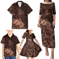 Bula Fiji Masi Family Matching Puletasi Dress and Hawaiian Shirt Fijian Tapa Vintage Dark Brown Version LT01 - Polynesian Pride