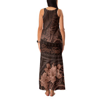 Bula Fiji Masi Family Matching Tank Maxi Dress and Hawaiian Shirt Fijian Tapa Vintage Dark Brown Version LT01 - Polynesian Pride