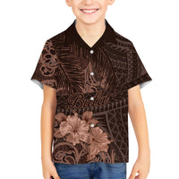 Bula Fiji Masi Family Matching Tank Maxi Dress and Hawaiian Shirt Fijian Tapa Vintage Dark Brown Version LT01 Son's Shirt Brown - Polynesian Pride