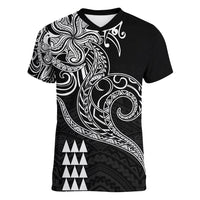 Hawaii Valentine Women V Neck T Shirt Kakau Polynesian Heart LT01 Female Black - Polynesian Pride