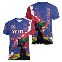 Personalised Haiti Le Marron Inconnu Women V-Neck T-Shirt Dashiki Mix Polynesian Pattern