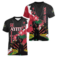 Personalised Ayiti Neg Marron Women V-Neck T-Shirt Dashiki Mix Polynesian Pattern