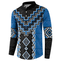 Blue Niho Taniwha Mix Poutama Button Sweatshirt Unique Taniko Aotearoa