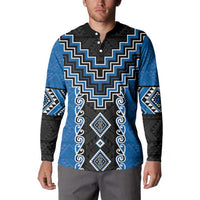 Blue Niho Taniwha Mix Poutama Button Sweatshirt Unique Taniko Aotearoa
