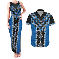 Blue Niho Taniwha Mix Poutama Couples Matching Tank Maxi Dress and Hawaiian Shirt Unique Taniko Aotearoa