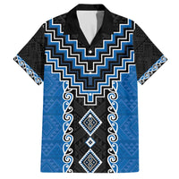 Blue Niho Taniwha Mix Poutama Family Matching Off The Shoulder Long Sleeve Dress and Hawaiian Shirt Unique Taniko Aotearoa LT01 Dad's Shirt - Short Sleeve Blue - Polynesian Pride