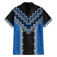 Blue Niho Taniwha Mix Poutama Family Matching Short Sleeve Bodycon Dress and Hawaiian Shirt Unique Taniko Aotearoa LT01 - Polynesian Pride