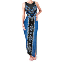 Blue Niho Taniwha Mix Poutama Family Matching Tank Maxi Dress and Hawaiian Shirt Unique Taniko Aotearoa LT01 Mom's Dress Blue - Polynesian Pride