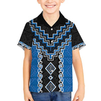 Blue Niho Taniwha Mix Poutama Family Matching Tank Maxi Dress and Hawaiian Shirt Unique Taniko Aotearoa LT01 Son's Shirt Blue - Polynesian Pride