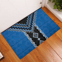 Blue Niho Taniwha Mix Poutama Rubber Doormat Unique Taniko Aotearoa