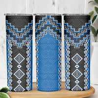 Blue Niho Taniwha Mix Poutama Skinny Tumbler Unique Taniko Aotearoa LT01 - Polynesian Pride