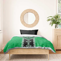 Green Niho Taniwha Mix Poutama Bedding Set Unique Taniko Aotearoa