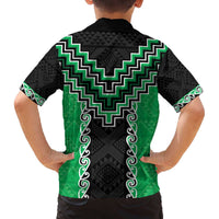 Green Niho Taniwha Mix Poutama Family Matching Off The Shoulder Long Sleeve Dress and Hawaiian Shirt Unique Taniko Aotearoa LT01 - Polynesian Pride