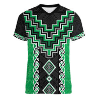 Green Niho Taniwha Mix Poutama Women V-Neck T-Shirt Unique Taniko Aotearoa