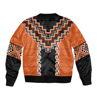 Orange Niho Taniwha Mix Poutama Bomber Jacket Unique Taniko Aotearoa
