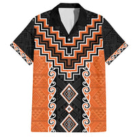 Orange Niho Taniwha Mix Poutama Family Matching Long Sleeve Bodycon Dress and Hawaiian Shirt Unique Taniko Aotearoa LT01 Dad's Shirt - Short Sleeve Orange - Polynesian Pride
