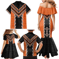 Orange Niho Taniwha Mix Poutama Family Matching Mermaid Dress and Hawaiian Shirt Unique Taniko Aotearoa LT01 - Polynesian Pride