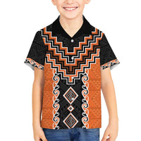 Orange Niho Taniwha Mix Poutama Family Matching Off Shoulder Maxi Dress and Hawaiian Shirt Unique Taniko Aotearoa LT01 Son's Shirt Orange - Polynesian Pride