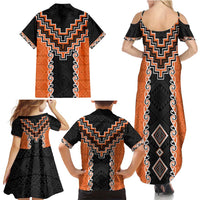 Orange Niho Taniwha Mix Poutama Family Matching Summer Maxi Dress and Hawaiian Shirt Unique Taniko Aotearoa LT01 - Polynesian Pride